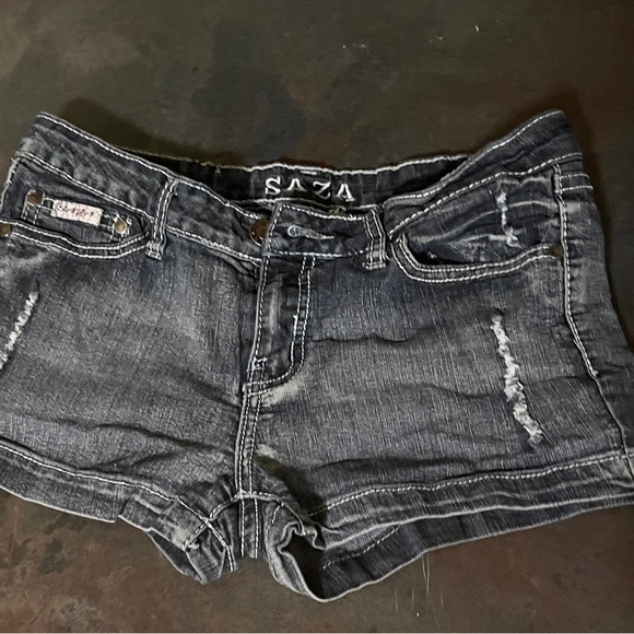 Y2k Gyaru Lowrise SAZA Bling Denim Shorts (Size 9) - Picture 2 of 8